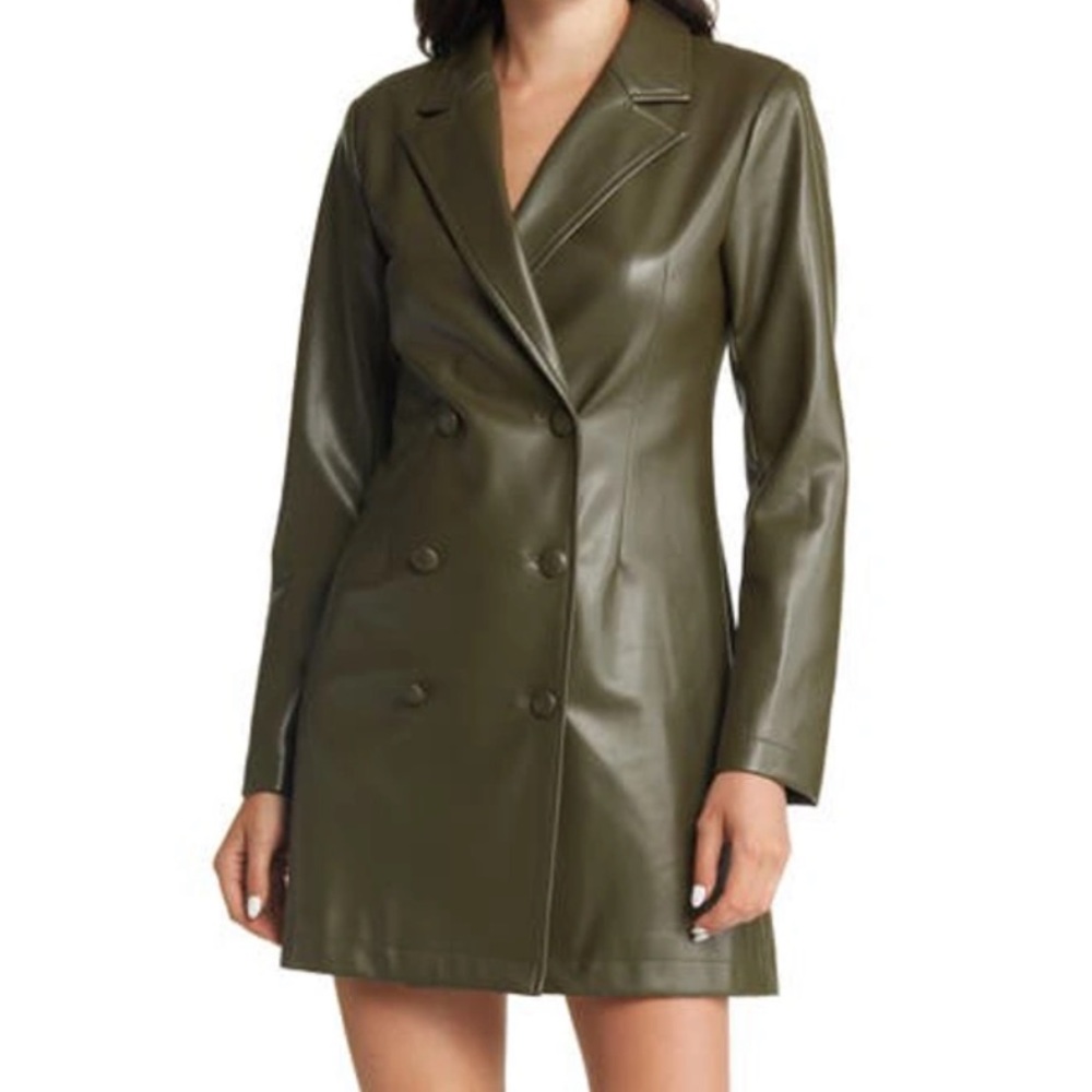 Olive green vegan leather jacket